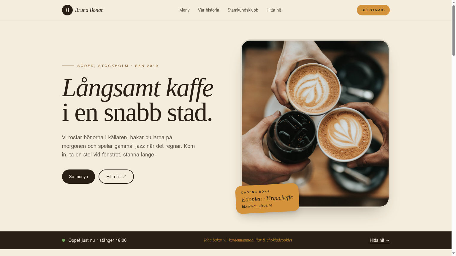 Förhandsvisning av caféhemsida