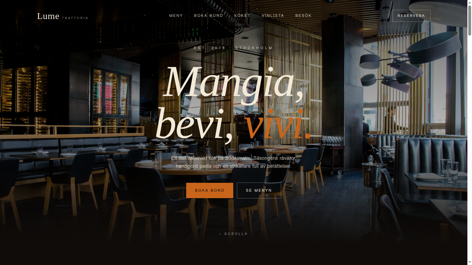 Förhandsvisning av restauranghemsida